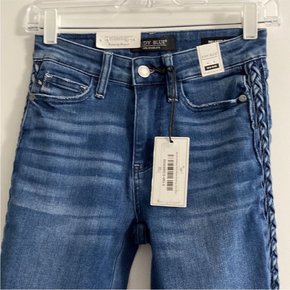Judy Blue Braided Detail Relaxed Fit Skinny Leg Jeans
